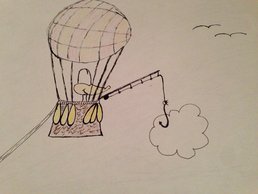 SpaceNet Award gezeichnetes Bild, Ente in einem Heißluftballon, der eine Wolke angelt